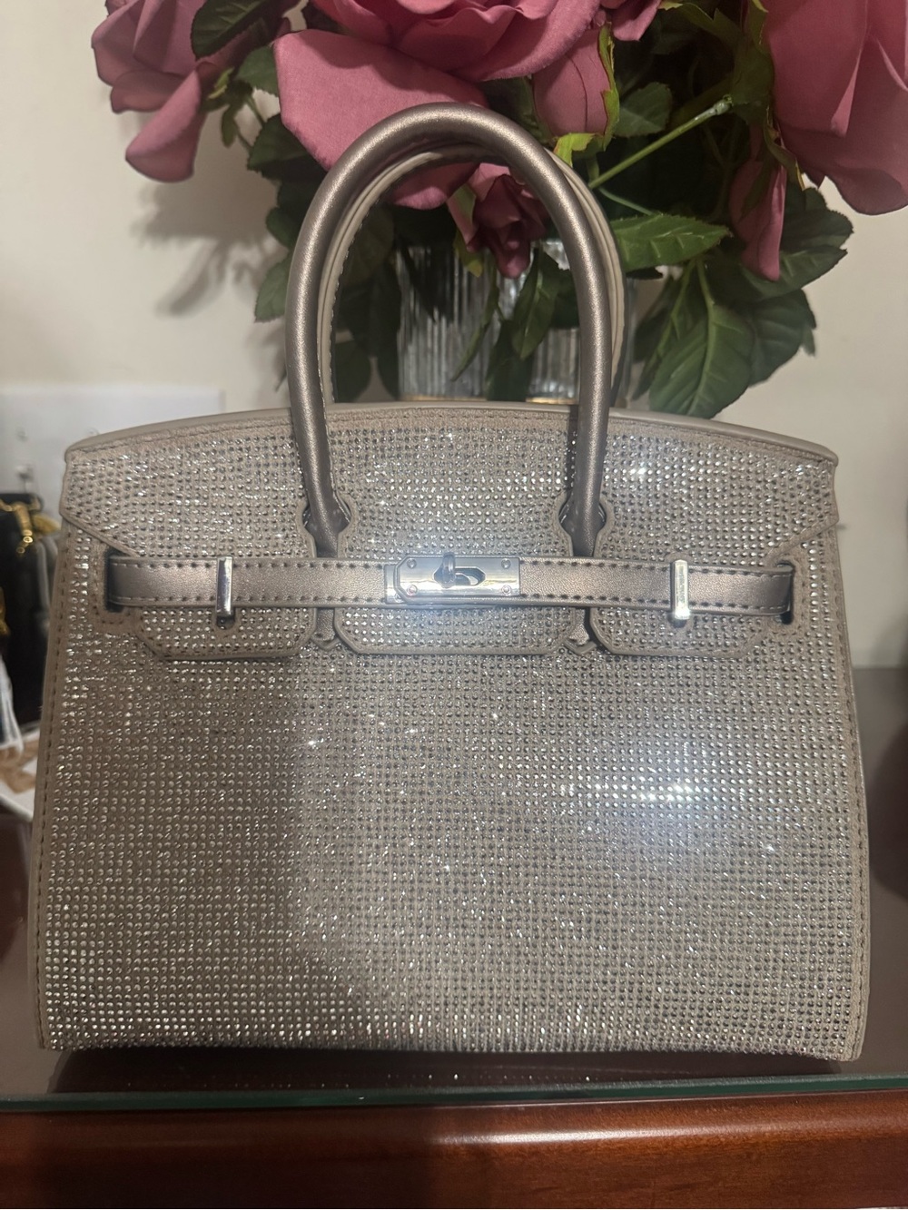 Luxury Crystal-Embellished  Bag in Taupe